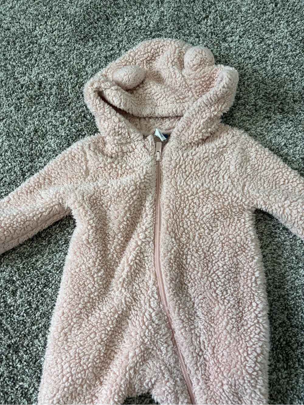 Old Navy Baby Girl Sherpa Bunting Bear Ears Pink Fleece Footed One Piece 3-6M